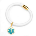 White Lamb Leather Turquoise Medical Gold Charm Bracelet